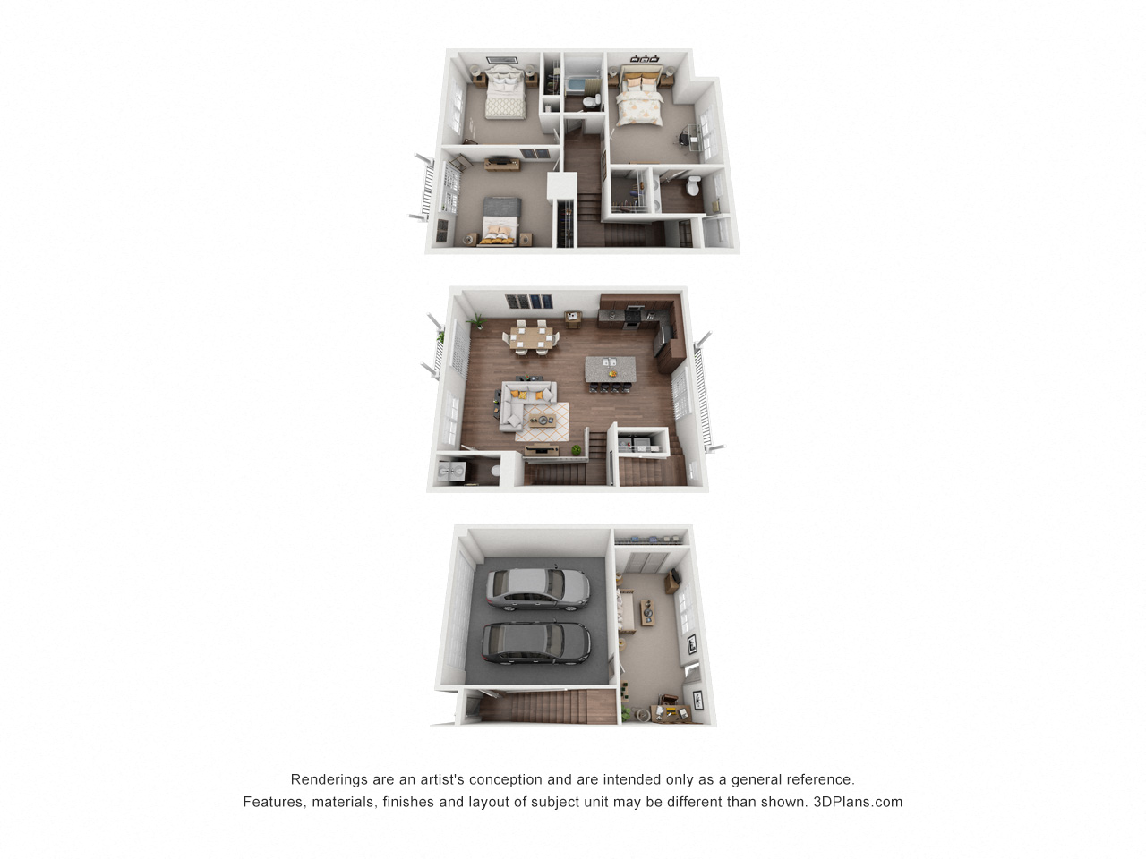 Floor plan for 3 beds, 2.5 baths, 1830 sqft